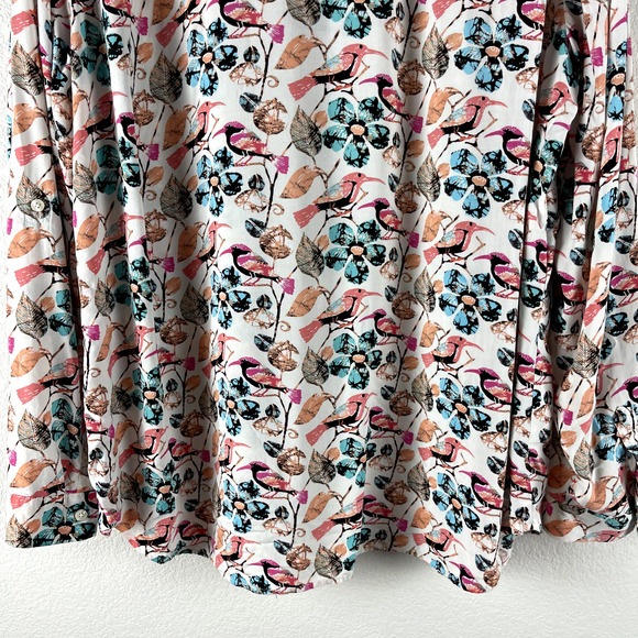 Talbots Bird Floral Print Top Womens 2X Pink Button Up Blouse Long Sleeve - Picture 10 of 12